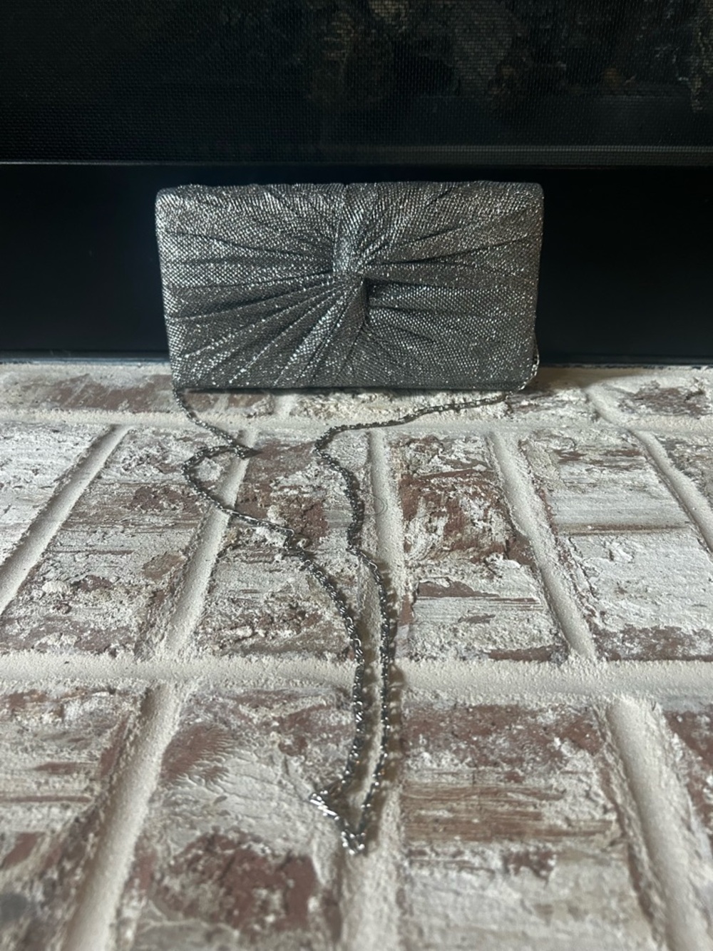 Marshalls Silver Glitter Knot Clutch with Chain